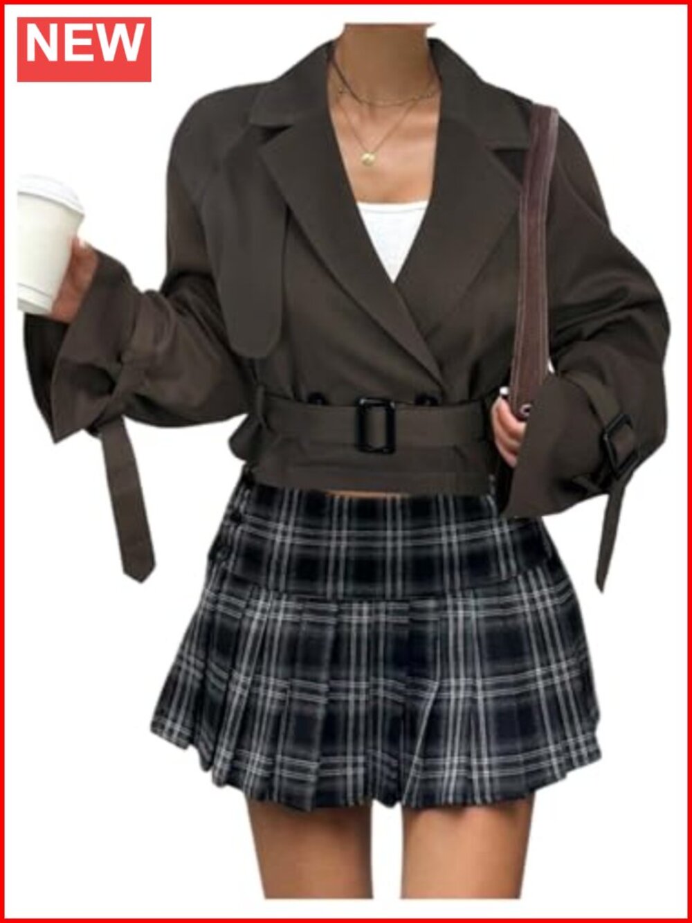 Cropped Trench Coat Double Breasted Belted Notched Lapel Fall Jacket